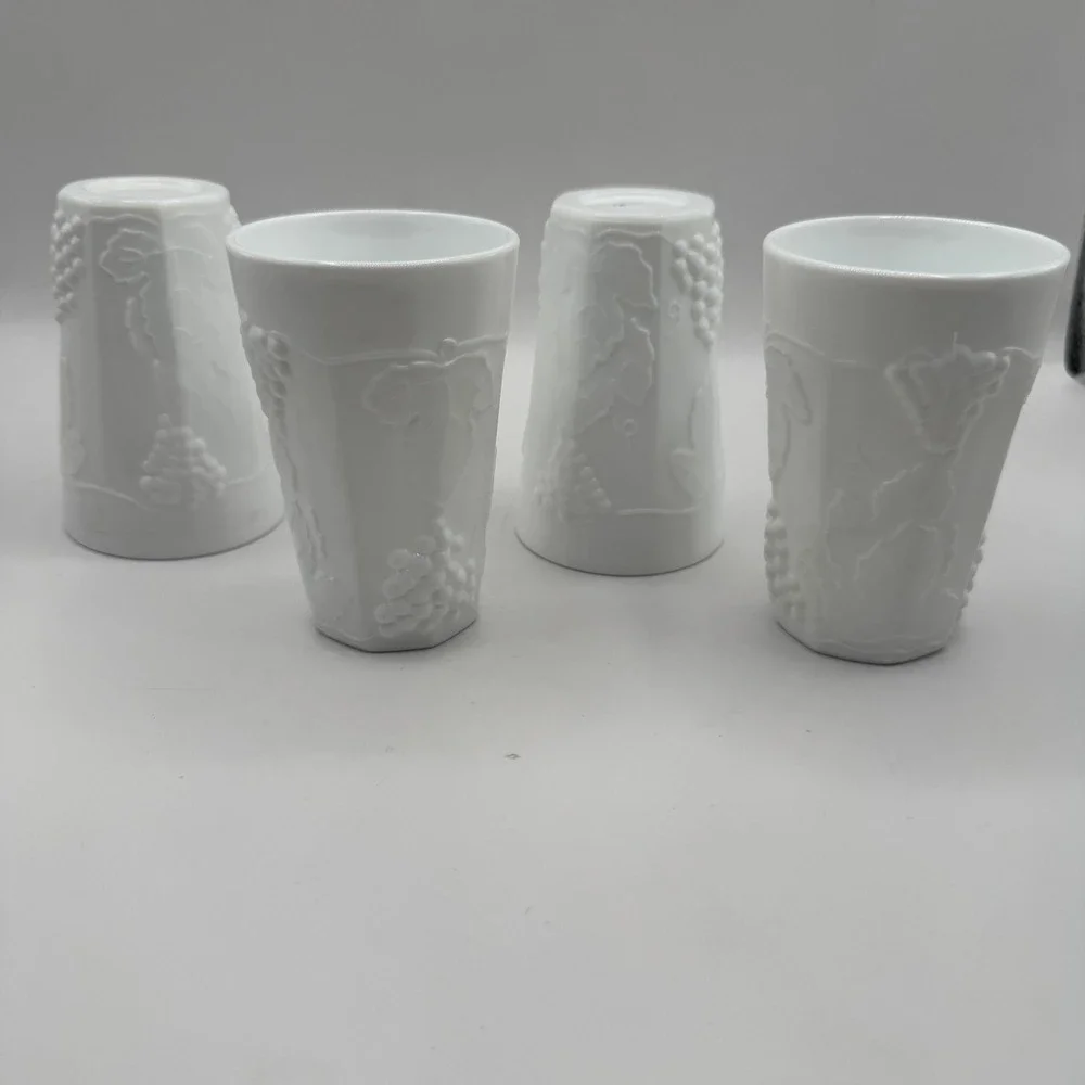 Westmoreland Paneled Grape Milk Juice Glass Tumblers Set White 5.25in Vintage
